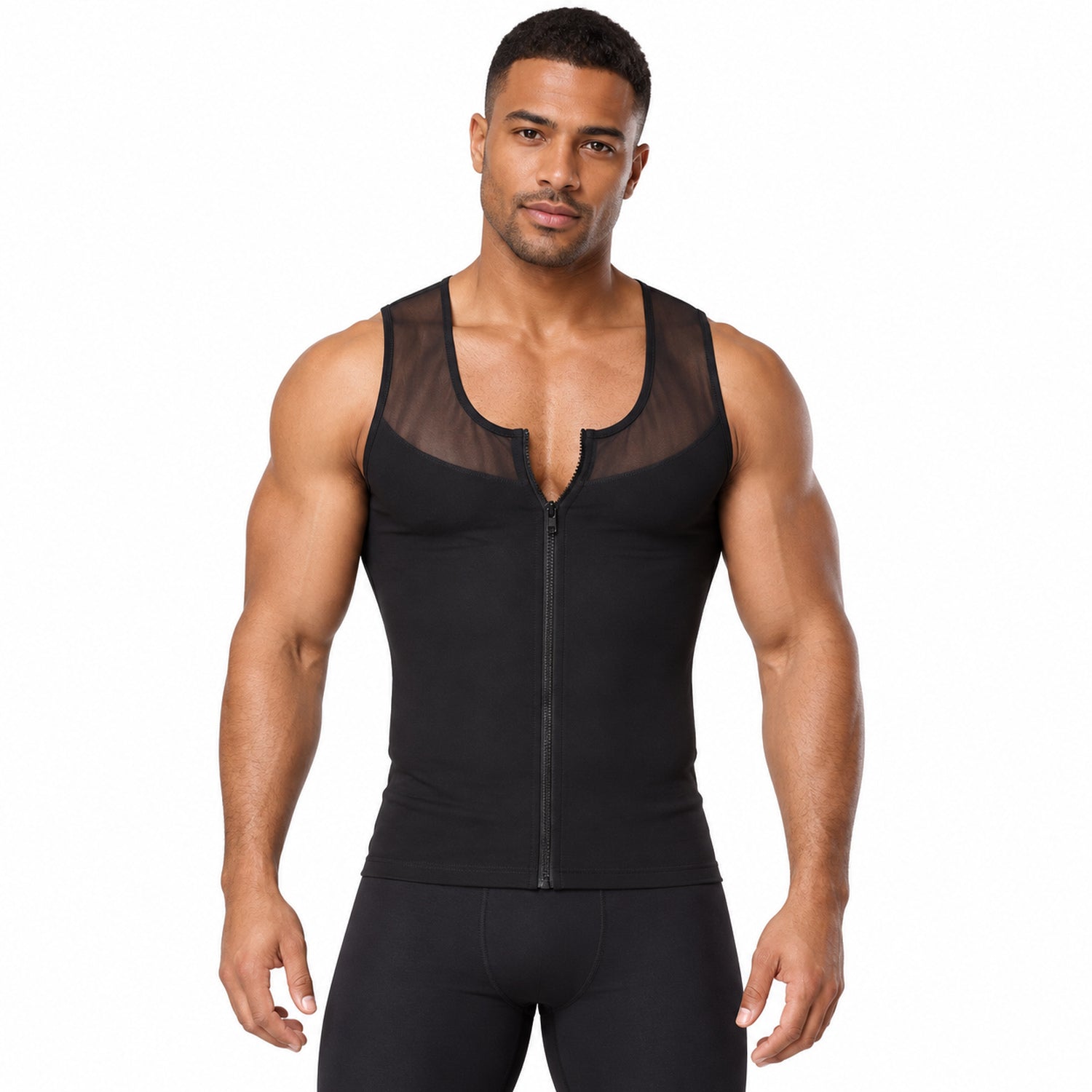 Men's Zip-Front Shapewear Vest, Sleeveless Body-Shaping Undershirt