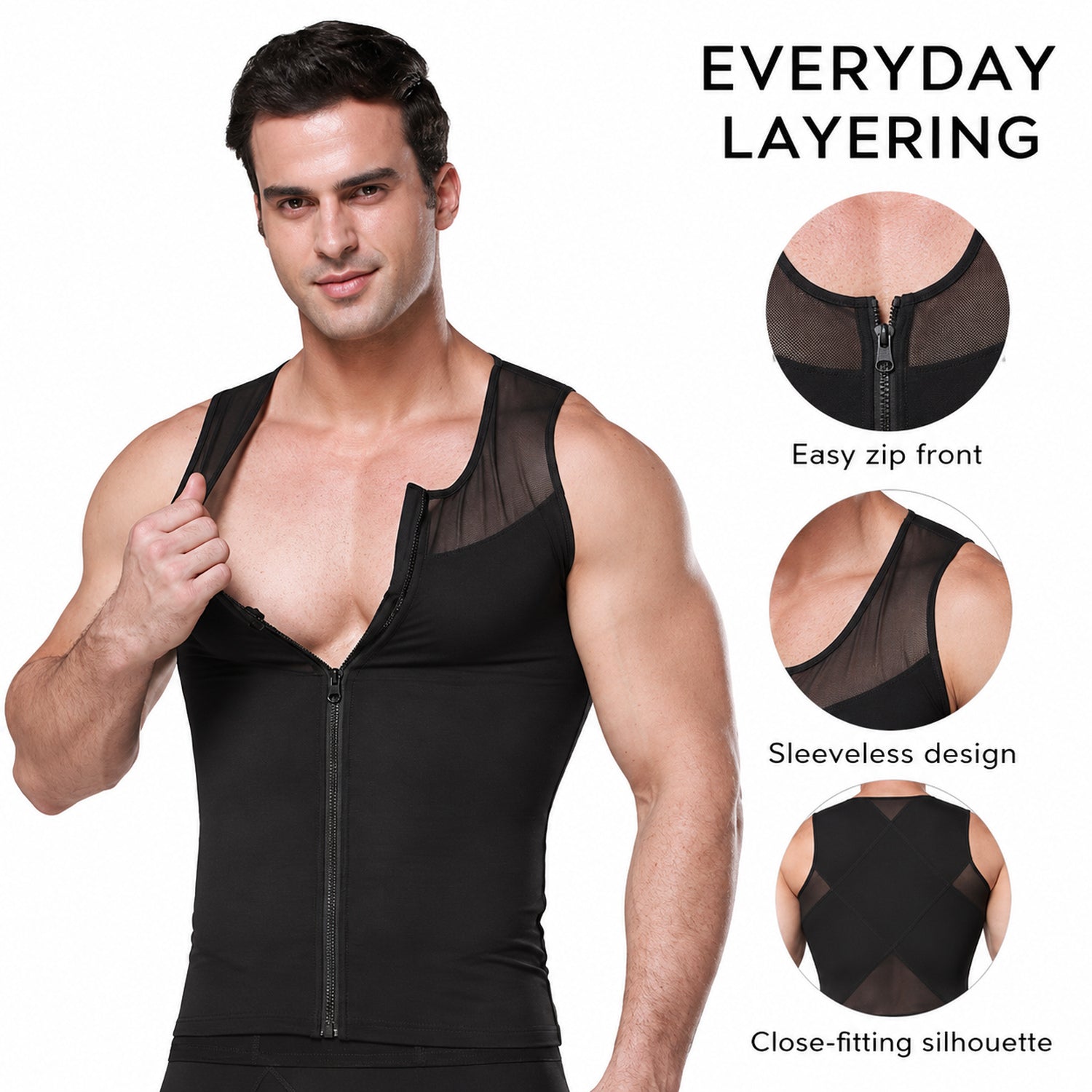 Men's Zip-Front Shapewear Vest, Sleeveless Body-Shaping Undershirt