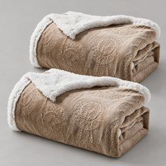 2-Pack Ultra Soft Embossed Sherpa Throw Blankets – 50 x 60 Inch Microplush Fleece Blankets, Lightweight Warm Decorative Throws for Couch, Sofa & Bed, Machine Washable All-Season Blankets