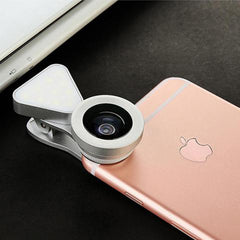 3-in-1 Phone Camera Lens Kit with 10 LED Selfie Light – Wide Angle 0.4X–0.6X + 15X Macro Lens – Universal Clip-On Smartphone Lens Set for Travel