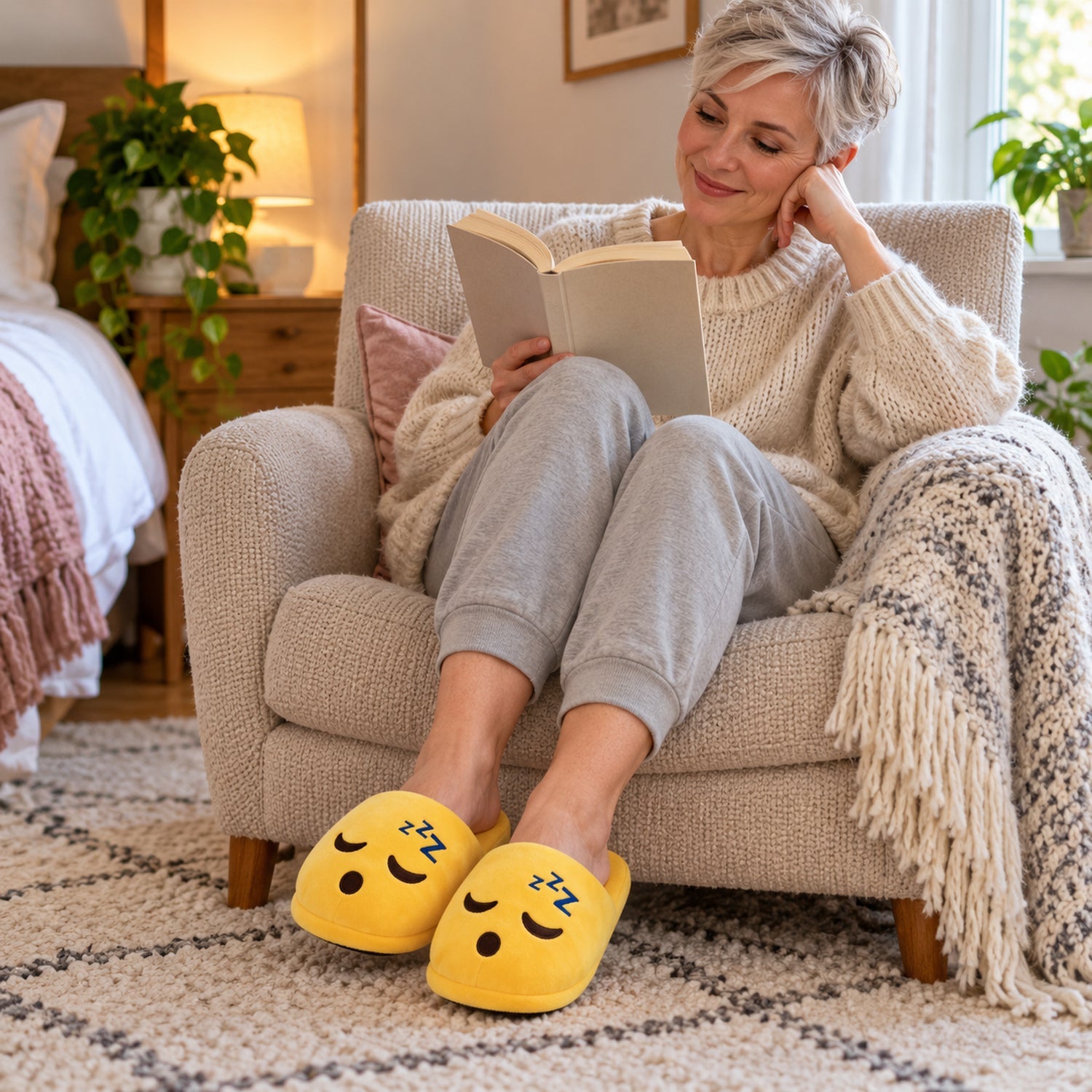 Plush Emoji Slippers, Soft Novelty House Slippers for Cozy Days