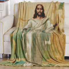 FaithVibes Jesus Fleece Throw Blanket – Super Soft & Lightweight Christian Blanket for Bed, Couch, or Prayer Space – Cozy Religious Aesthetic for Daily Comfort (50" x 70")