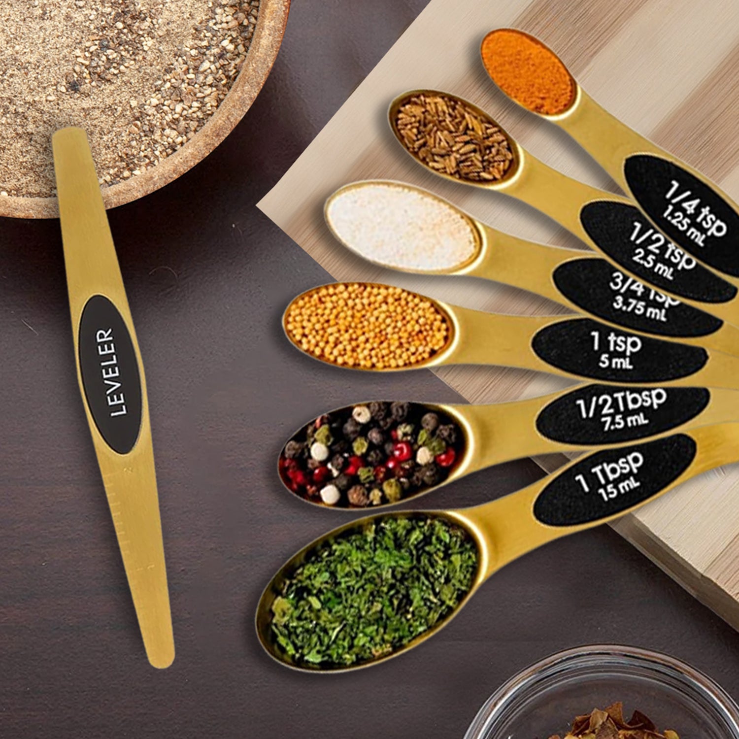 Stackable Spoon Set Double Sided Stackable Copper Magnetic Measuring Spoons Set with Level ...