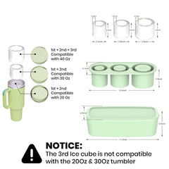 Silicone Cylinder Ice Mold Cube Tray for Tumbler Cup Mug 30Oz-40Oz, 3 Sections with Lid, Easy Fill and Release Ice Maker for Drinks, Water