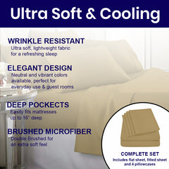 Egyptian Softness Ultra Soft Cooling 2200 Series Double-Brushed Deep Pocket Microfiber 6 Piece  Bed Sheets Set