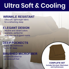 Egyptian Softness Ultra Soft Cooling 2200 Series Double-Brushed Deep Pocket Microfiber 6 Piece  Bed Sheets Set