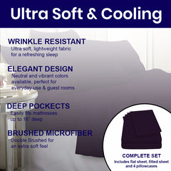 Egyptian Softness Ultra Soft Cooling 2200 Series Double-Brushed Deep Pocket Microfiber 6 Piece  Bed Sheets Set