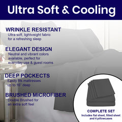 Egyptian Softness Ultra Soft Cooling 2200 Series Double-Brushed Deep Pocket Microfiber 6 Piece  Bed Sheets Set