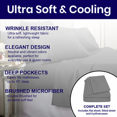 Egyptian Softness Ultra Soft Cooling 2200 Series Double-Brushed Deep Pocket Microfiber 6 Piece  Bed Sheets Set