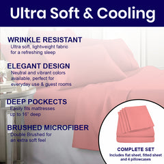 Egyptian Softness Ultra Soft Cooling 2200 Series Double-Brushed Deep Pocket Microfiber 6 Piece  Bed Sheets Set