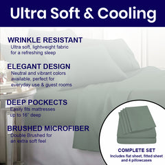 Egyptian Softness Ultra Soft Cooling 2200 Series Double-Brushed Deep Pocket Microfiber 6 Piece  Bed Sheets Set