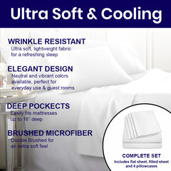 Egyptian Softness Ultra Soft Cooling 2200 Series Double-Brushed Deep Pocket Microfiber 6 Piece  Bed Sheets Set