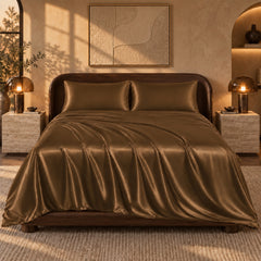 4-Piece Satin Bed Sheet Set – Silky Soft 100% Polyester Satin Sheets with 14-Inch Deep Pocket Fitted Sheet, Hypoallergenic 90 GSM Bedding Set, Full, Queen & King