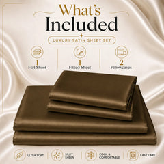 4-Piece Satin Bed Sheet Set – Silky Soft 100% Polyester Satin Sheets with 14-Inch Deep Pocket Fitted Sheet, Hypoallergenic 90 GSM Bedding Set, Full, Queen & King