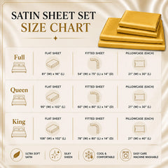 4-Piece Satin Bed Sheet Set – Silky Soft 100% Polyester Satin Sheets with 14-Inch Deep Pocket Fitted Sheet, Hypoallergenic 90 GSM Bedding Set, Full, Queen & King