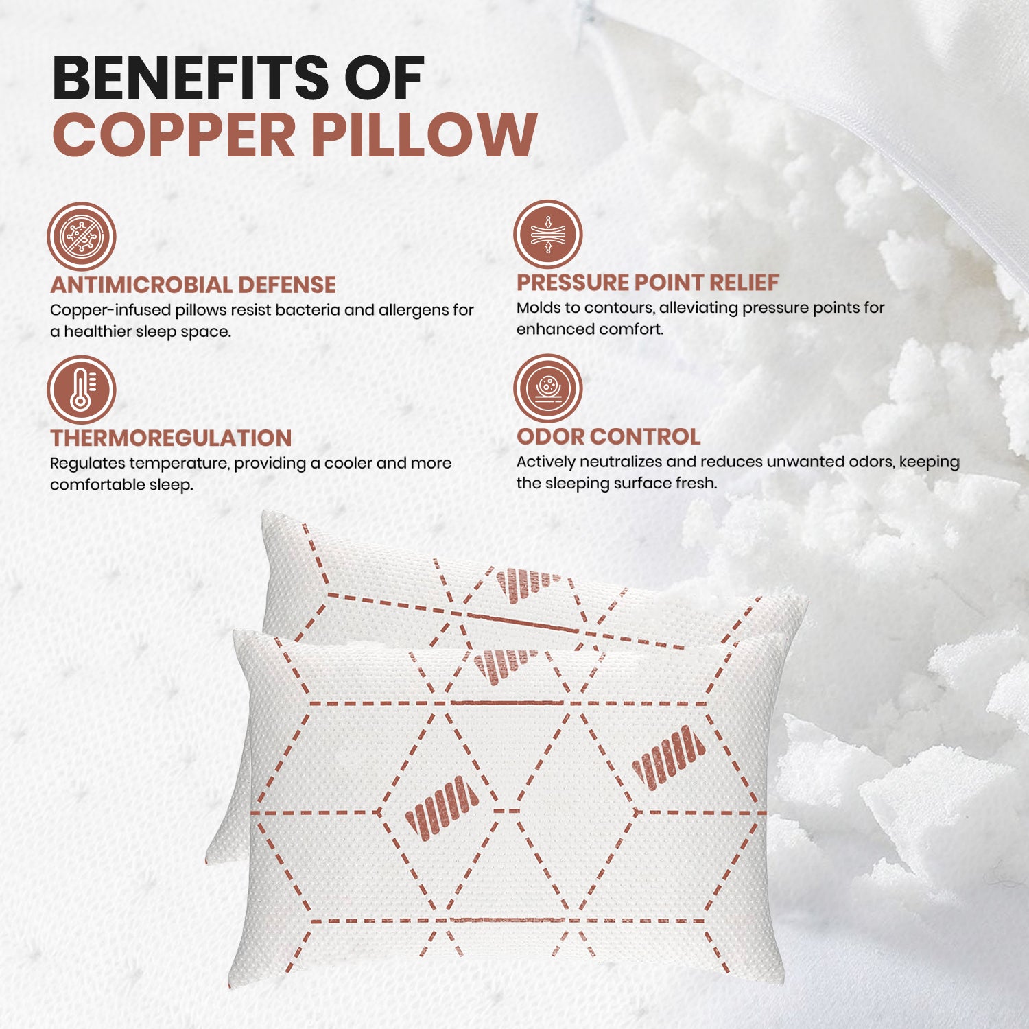 2-Pack: Copper Infused Memory Foam Pillows - - Back, Stomach, Side Sleeper