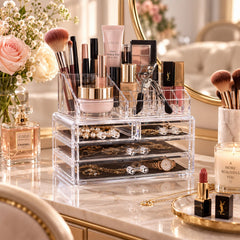 Clear Acrylic Makeup & Jewelry Organizer, 3 Drawers with Removable Liners