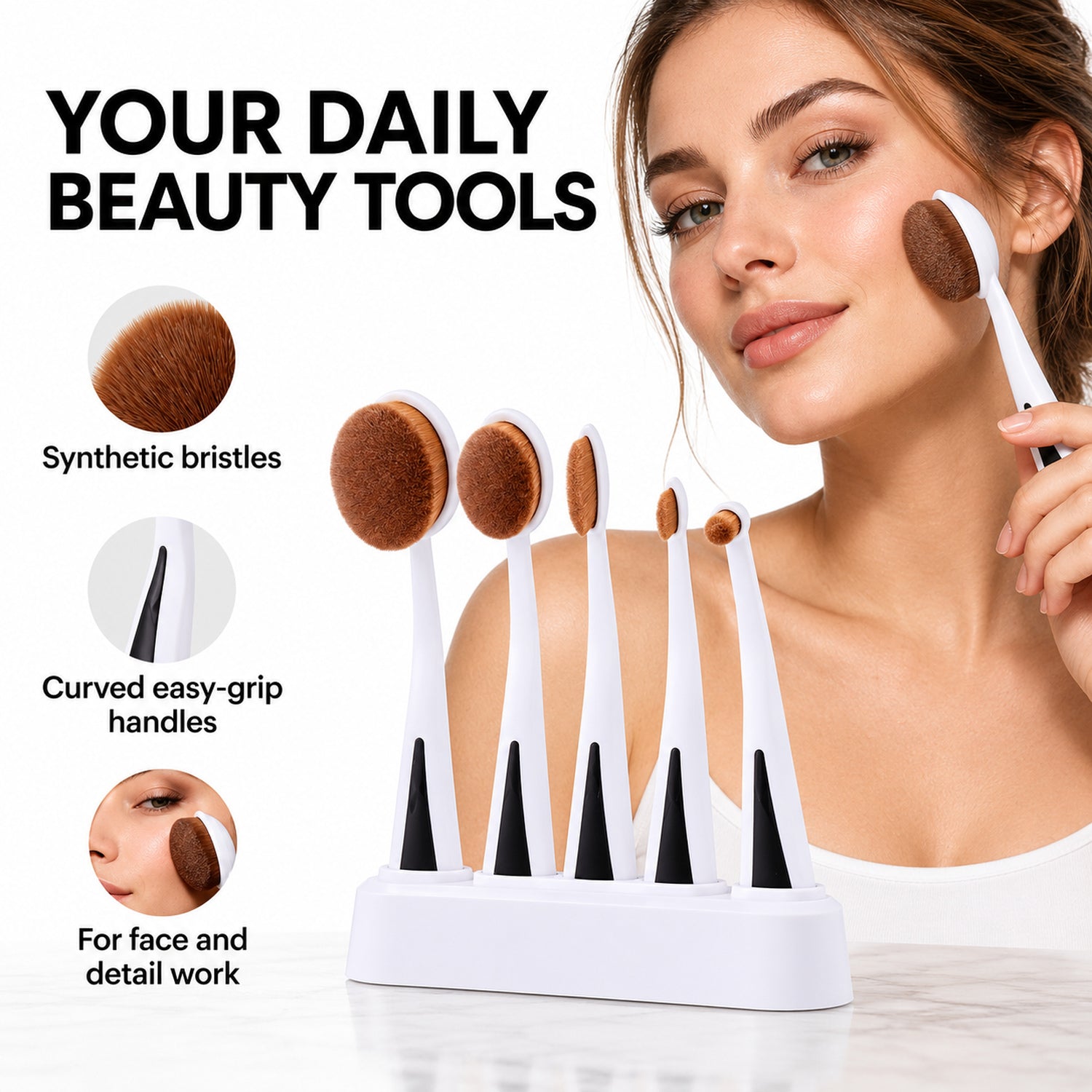 5-Piece Kabuki Makeup Brush Set, Synthetic Face & Eye Blending Brushes