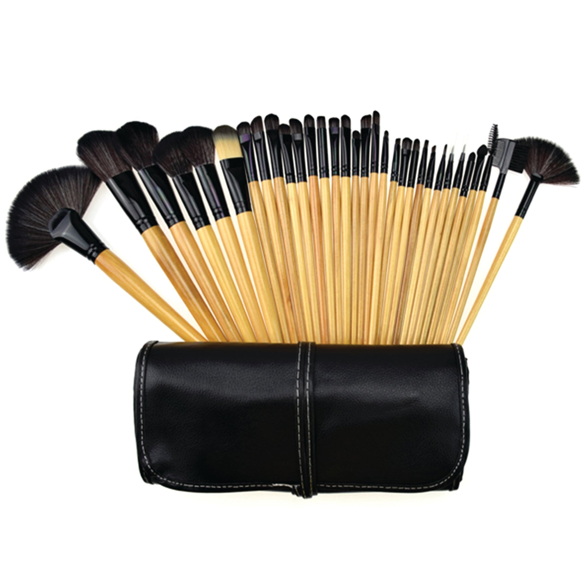 32-Piece Makeup Brush Set with Travel Case, Synthetic Face & Eye Brushes, Wood Handles