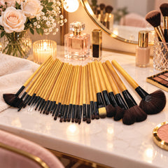 32-Piece Makeup Brush Set with Travel Case, Synthetic Face & Eye Brushes, Wood Handles