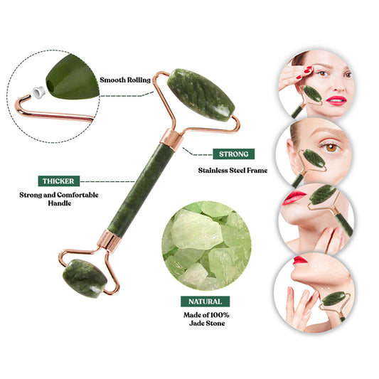 Anti Aging Jade Roller And Gua Sha Set For Face, Eye, Neck - Body Muscle Relaxing Relieve Wrinkles