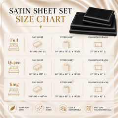 4-Piece Satin Bed Sheet Set – Silky Soft 100% Polyester Satin Sheets with 14-Inch Deep Pocket Fitted Sheet, Hypoallergenic 90 GSM Bedding Set, Full, Queen & King