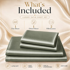 4-Piece Satin Bed Sheet Set – Silky Soft 100% Polyester Satin Sheets with 14-Inch Deep Pocket Fitted Sheet, Hypoallergenic 90 GSM Bedding Set, Full, Queen & King