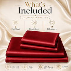 4-Piece Satin Bed Sheet Set – Silky Soft 100% Polyester Satin Sheets with 14-Inch Deep Pocket Fitted Sheet, Hypoallergenic 90 GSM Bedding Set, Full, Queen & King