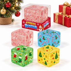 Christmas Squishy Stress Cube – Soft TPR Holiday Sensory Fidget Toy, Assorted Festive Designs for Desk, Stocking Stuffers, Christmas Party Favors & Gift Baskets