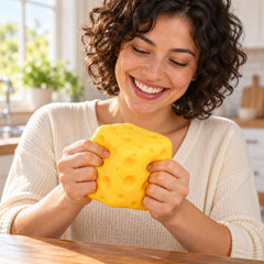 Jumbo Cheese Slow-Rise Squishy Toy – Oversized Yellow Cheese Block Sensory Fidget with Hole Details, Soft Full-Hand Squeeze Toy for Desk, Collecting & Gifts
