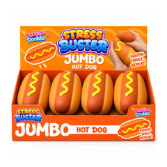 Jumbo Hot Dog Slow-Rebound Squishy Toy – Soft Stretchy TPR Food Sensory Fidget with Bun and Condiment Details, Oversized Squeeze Toy for Desk & Novelty Gifts