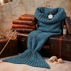 Knitted Mermaid Tail Blanket for Kids & Adults, Cozy Lounge & Reading Lap Cover