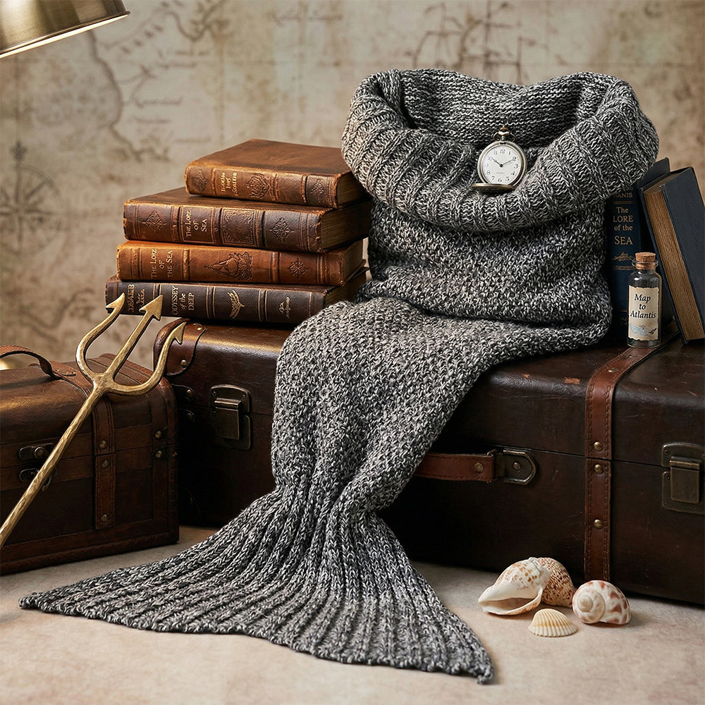 Knitted Mermaid Tail Blanket for Kids & Adults, Cozy Lounge & Reading Lap Cover