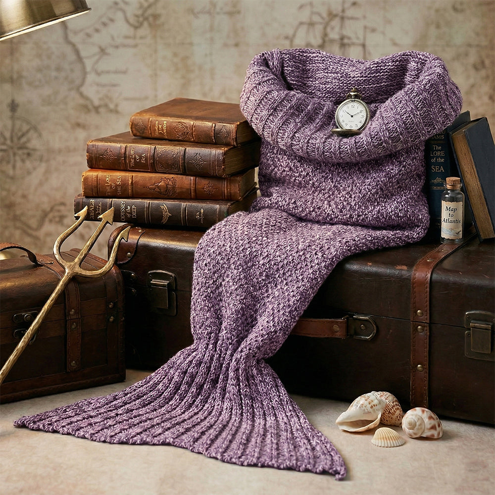 Knitted Mermaid Tail Blanket for Kids & Adults, Cozy Lounge & Reading Lap Cover
