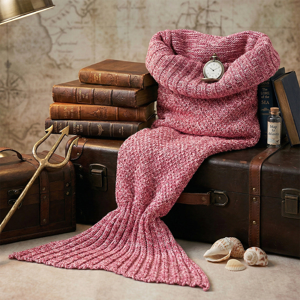 Knitted Mermaid Tail Blanket for Kids & Adults, Cozy Lounge & Reading Lap Cover