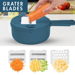 12-Piece: Multifunctional Vegetable Cutter Chopper Drainer, Grater, Slicer Kitchen Tool Set with hand Protector