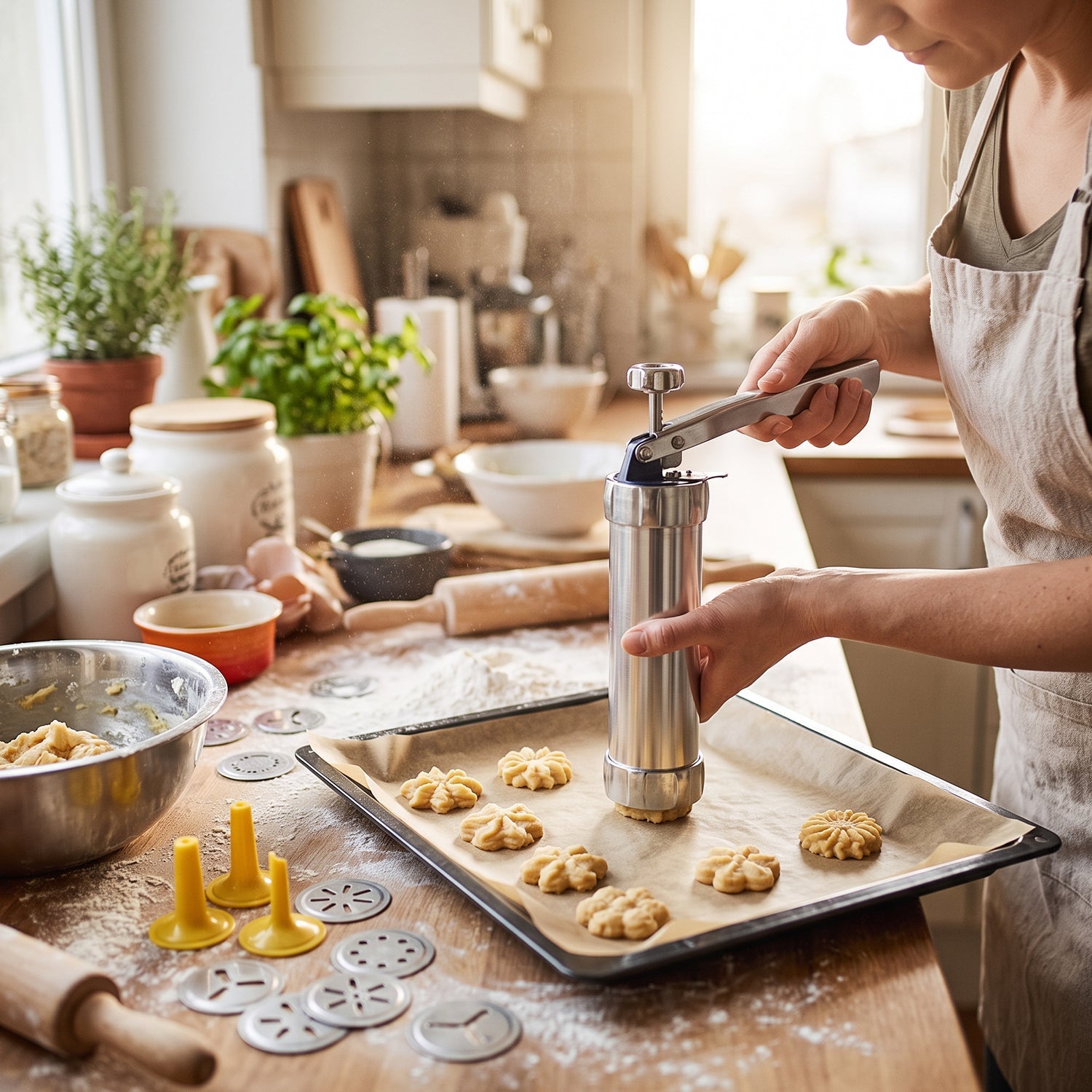 25-Piece Cookie Press Kit, Stainless Steel Biscuit Maker with 20 Discs & 4 Icing Tips