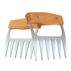 Stainless Steel Meat-Shredding Claws With Wooden Handle (1-Pair or 2-Pair)
