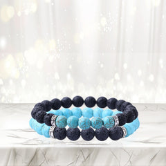 2-Pack Lava Stone Diffuser Bracelet with 2 Random Essential Oils – Aromatherapy Bead Bracelets for Women & Men – Adjustable Essential Oil Jewelry for Daily Wear