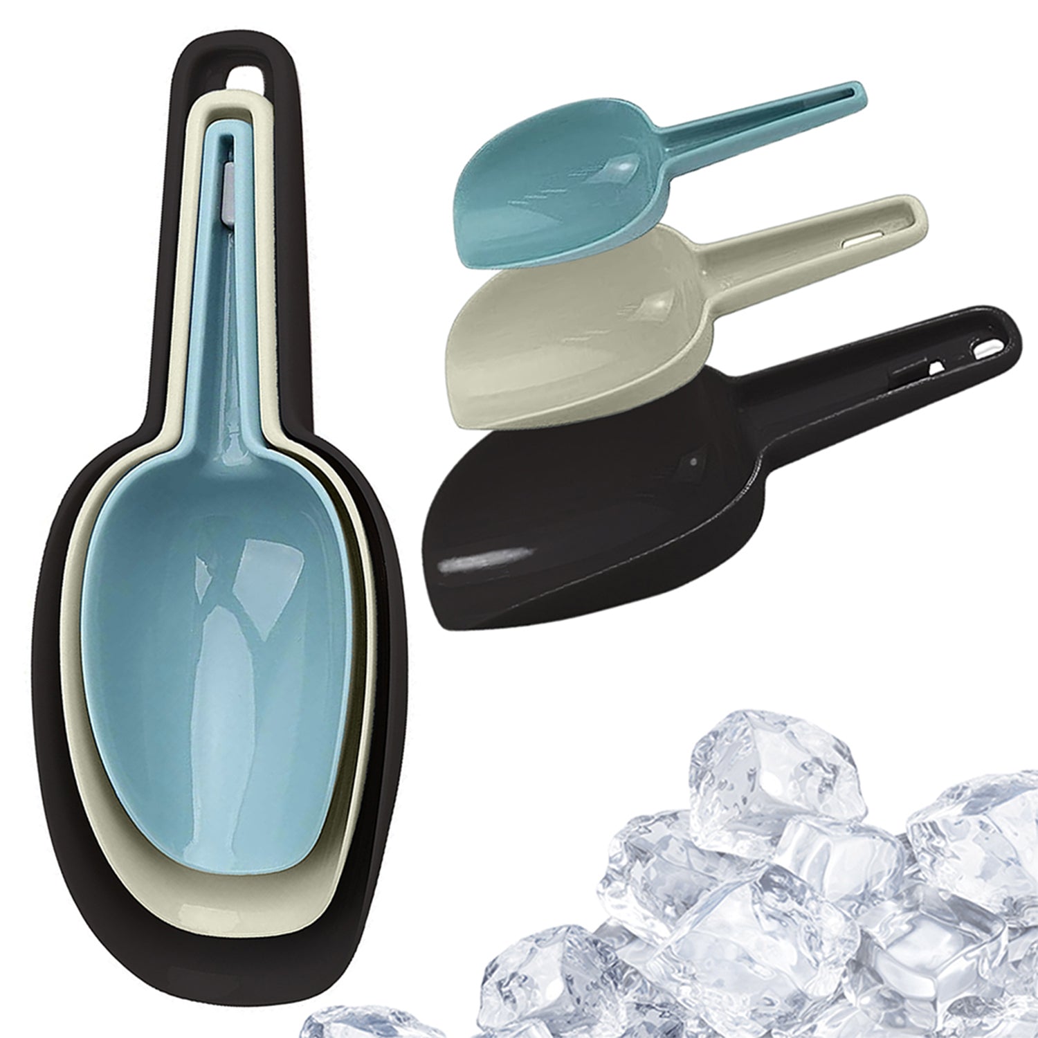 3-Piece Kitchen Scoop Set, Reusable Plastic Scoops for Pantry Staples, Snacks & Ice