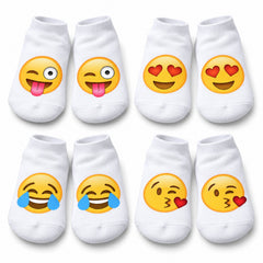 4-Pair Emoji Ankle Socks, Breathable Unisex Novelty Socks for Everyday Wear
