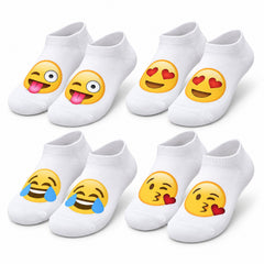 4-Pair Emoji Ankle Socks, Breathable Unisex Novelty Socks for Everyday Wear