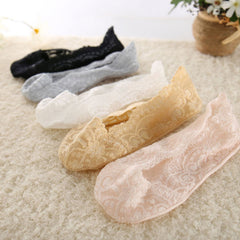 5-Pack No-Show Lace Footie Socks, Low-Cut Shoe Liners for Flats