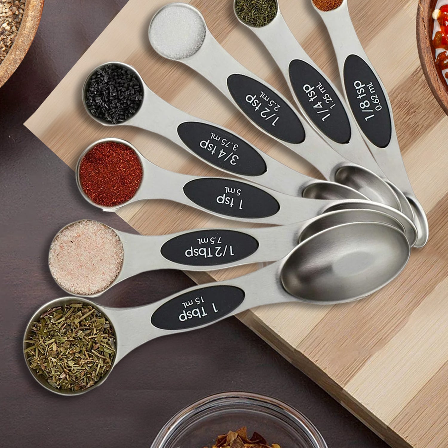 Stackable Spoon Set Double Sided Stackable Copper Magnetic Measuring Spoons Set with Level ...