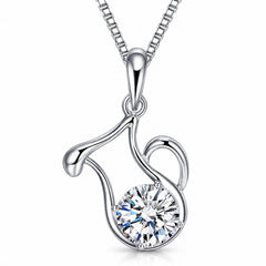 Zodiac Crystal Pendant Necklace, Silver-Plated Birth Sign Jewelry with Chain