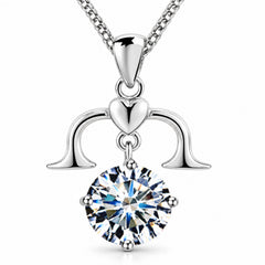 Zodiac Crystal Pendant Necklace, Silver-Plated Birth Sign Jewelry with Chain