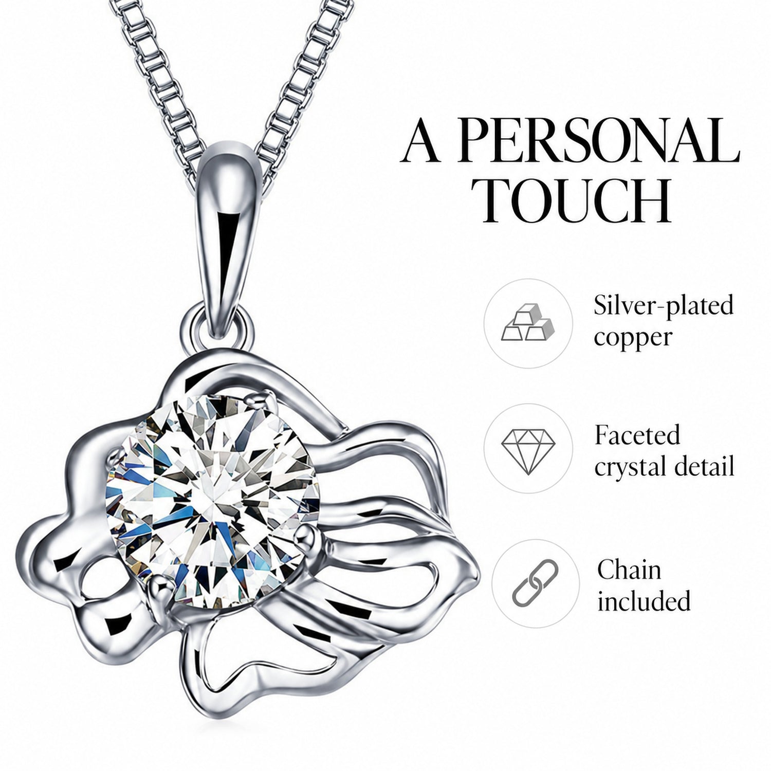 Zodiac Crystal Pendant Necklace, Silver-Plated Birth Sign Jewelry with Chain