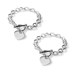 Silver Tone Heart Toggle Bracelet for Women – Classic Link Bracelet with Engravable Charm & Toggle Clasp – Elegant Gift Jewelry for Everyday & Special Occasions
