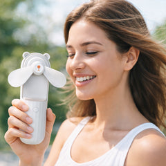 Portable Handheld Mini Fan with Power Bank – Rechargeable Folding Fan with Adjustable Speed & USB Charging – Pocket Fan for Travel, Outdoor & Daily Use (Cute Bear Design)