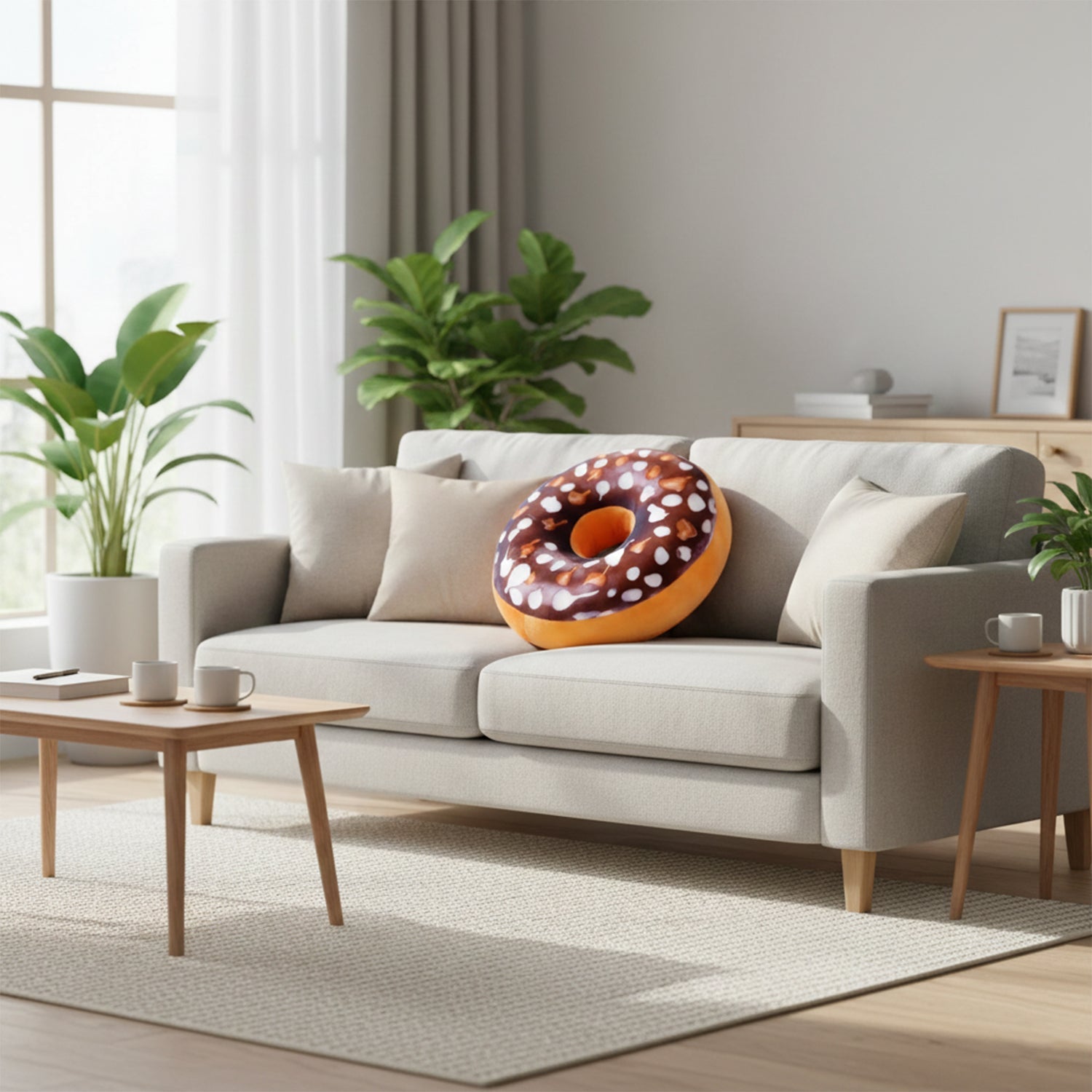 Donut Throw Pillow, Soft Round Decorative Cushion for Beds & Sofas, 16-Inch Style